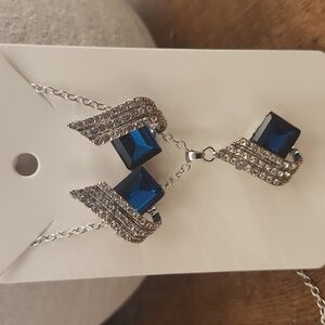 Blue Crystal Pendant Necklace and Earring Set